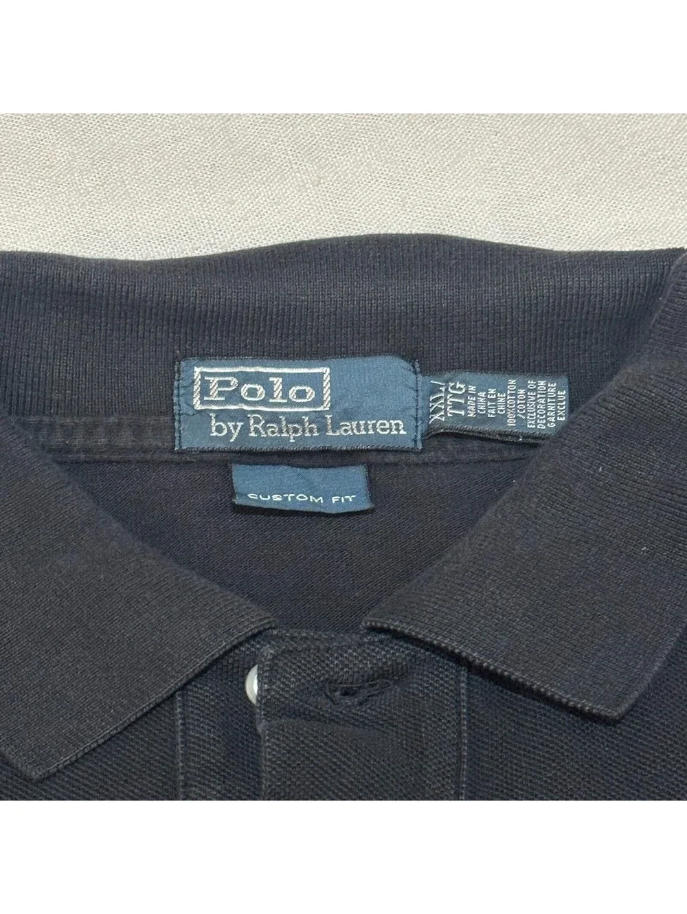 Polo Ralph Lauren Black Pique Polo Shirt Red Pony Made in USA XXL 2XL Custom Fit